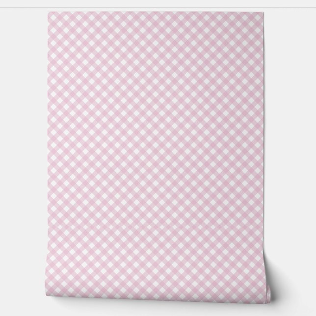 Pink Gingham Wall Pattern Wallpaper (Unrolling)