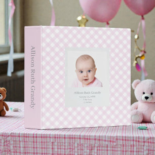 Pink Gingham Watercolor Custom Baby Photos Min 3 Ring Binder