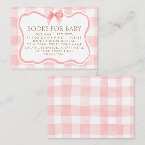 Pink Gingham Wavy Frame Bow Books For Baby Request Enclosure Card