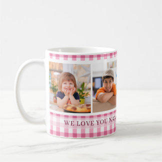 Pink Gingham We Love You Nana 4 Photo Collage Coffee Mug