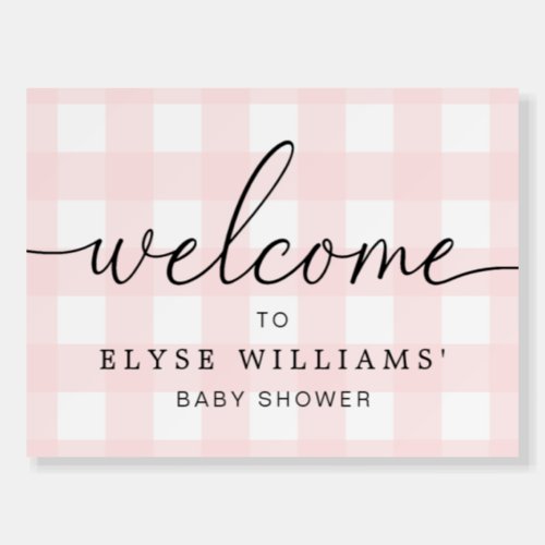 Pink Gingham Welcome Foam Board Sign