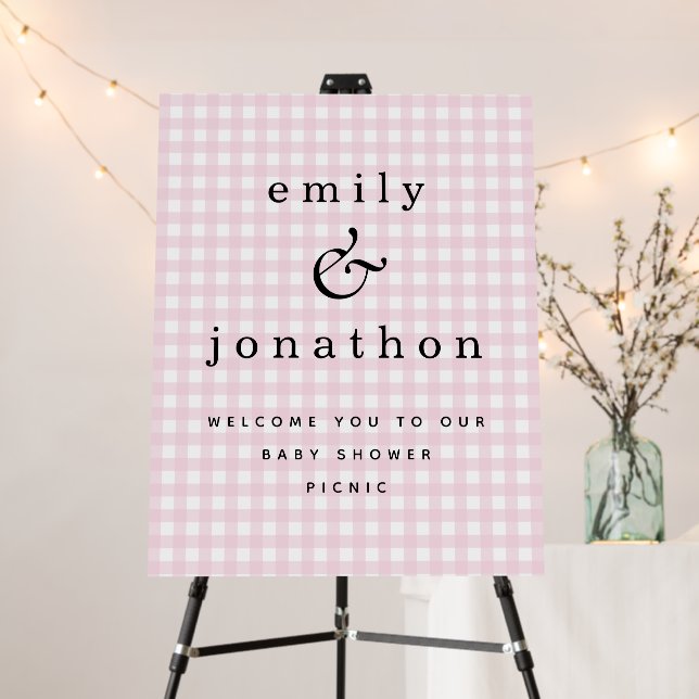 Pink Gingham Welcome to Baby Shower Picnic Foam Board (In Situ (Stand))