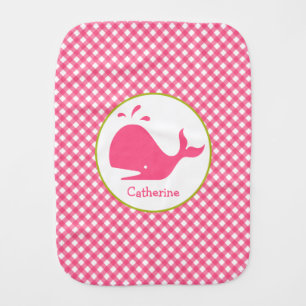 Pink Gingham + Whale Burp Cloth