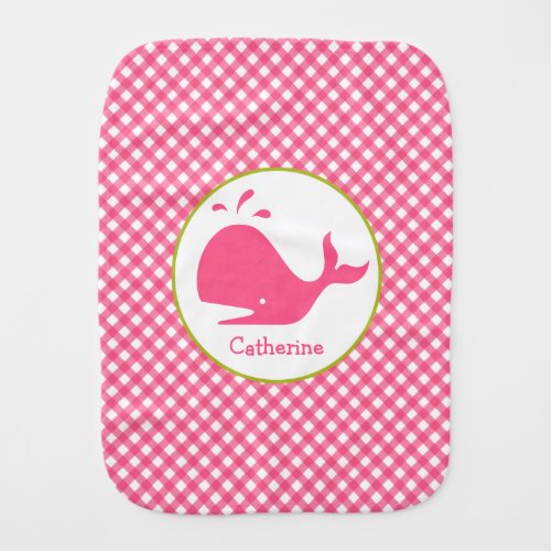 Pink Gingham  Whale Burp Cloth