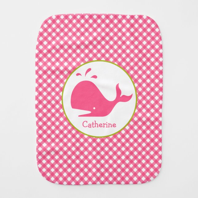 Pink Gingham + Whale Burp Cloth (Front)