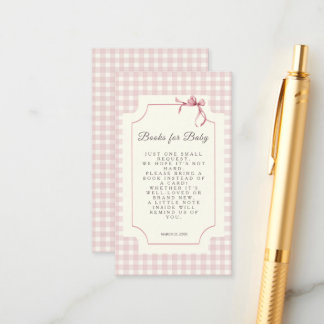 Pink Gingham with Bow Baby Shower Book Request Enclosure Card