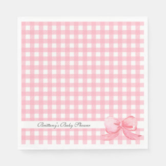 Pink Gingham with Bow Baby Shower Napkins