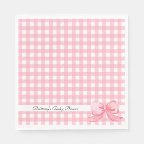 Pink Gingham with Bow Baby Shower Napkins