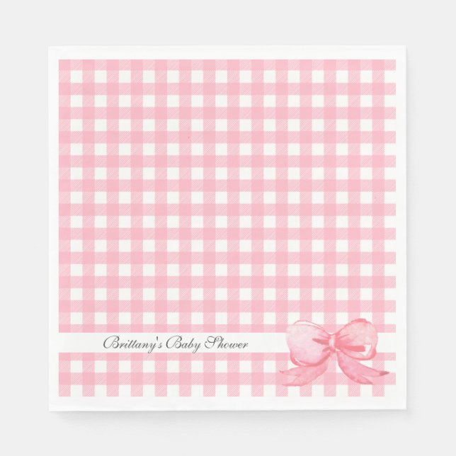 Pink Gingham with Bow Baby Shower Napkins (Front)