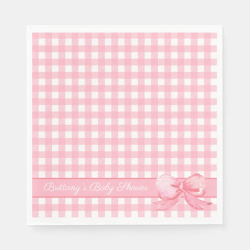 Pink Gingham with Bow Baby Shower Napkins