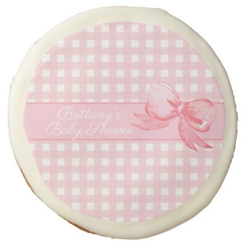 Pink Gingham with Bow Baby Shower Sugar Cookie