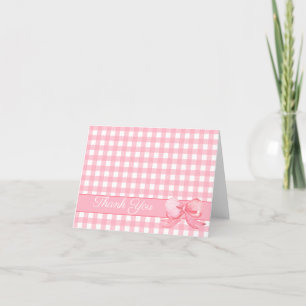 Pink Gingham with Bow Napkins Thank You Card