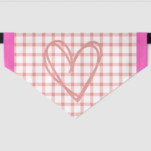 Pink Gingham with Heart Design Pet Bandana Collar