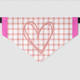 Pink Gingham with Heart Design Pet Bandana Collar