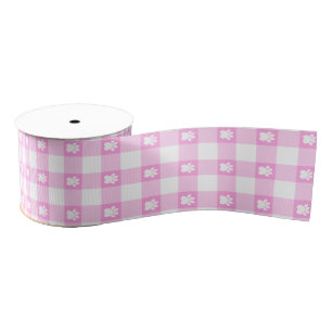 Pink Gingham with Paw Prints Grosgrain Ribbon