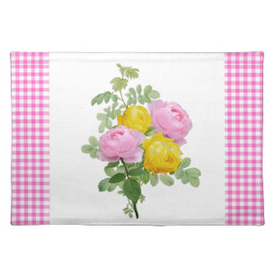 Pink Gingham with Roses  Cloth Placemat