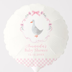 Pink Gingham Woodland Silly Goose Girl Baby Shower Balloon