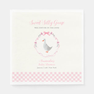 Pink Gingham Woodland Silly Goose Girl Baby Shower Napkins