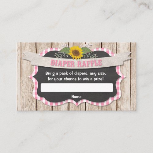 Pink gingham yellow sunflowers baby diaper raffle enclosure card