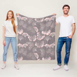 Pink Ginkgo Leaf Botanical Pattern Fleece Blanket
