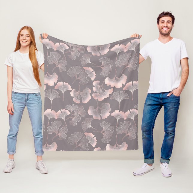 Pink Ginkgo Leaf Botanical Pattern Fleece Blanket (In Situ)