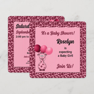 Pink Giraffe Animal Print Baby Shower Invitation