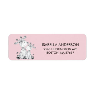 Pink Giraffe Baby Shower Address Label