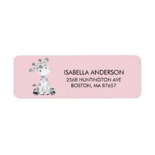 Pink Giraffe Baby Shower Address Label