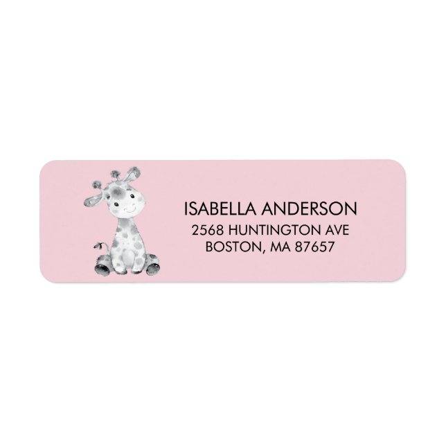 Pink Giraffe Baby Shower Address Label (Front)