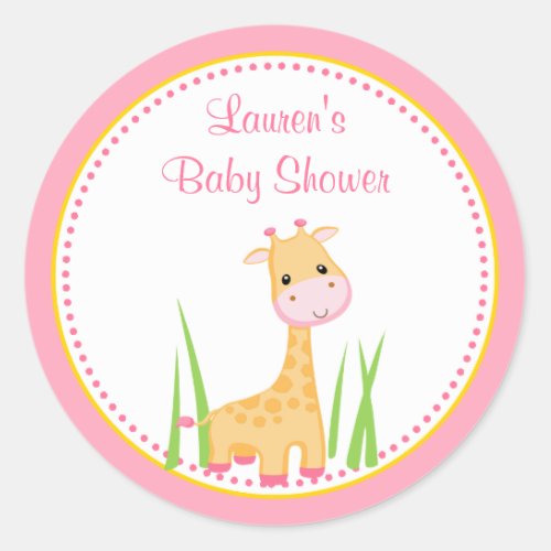 Pink Giraffe Baby Shower Favor Tag Sticker