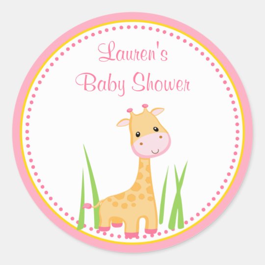 Pink Giraffe Baby Shower Favor Tag Sticker Zazzle Com