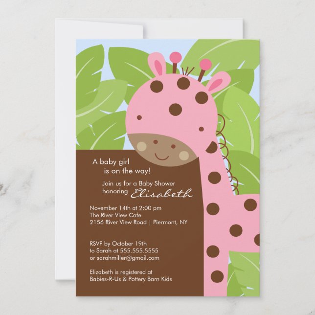 Pink Giraffe Baby Shower Invitation (Front)