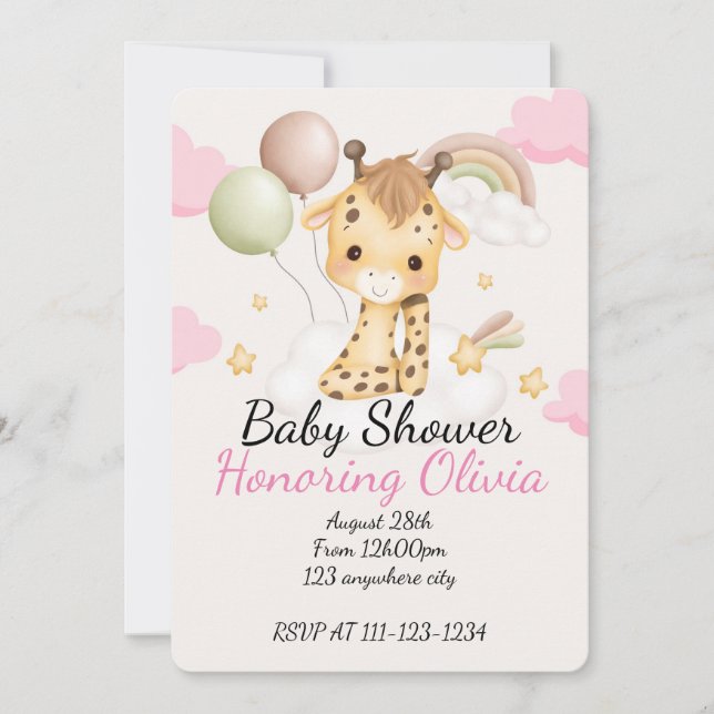 PINK GIRAFFE BABY SHOWER INVITATION (Front)