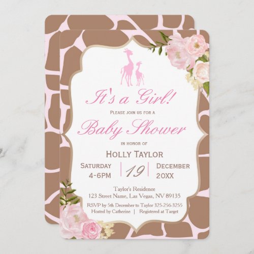 Pink Giraffe Baby Shower Invitation