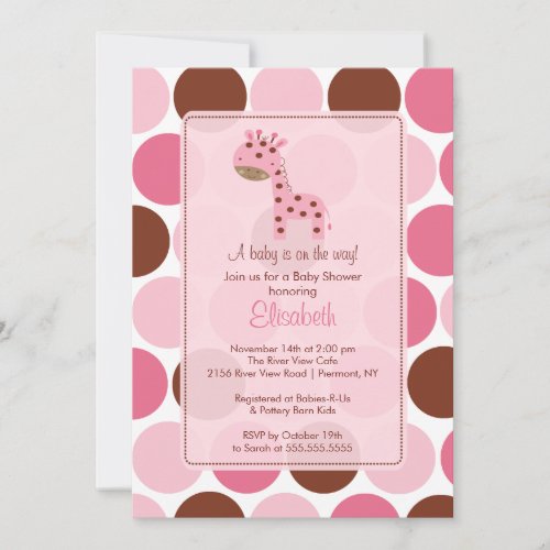 Pink Giraffe Baby Shower Invitation