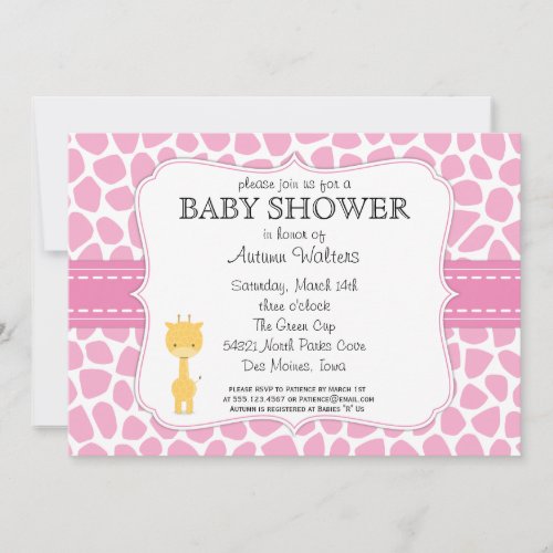 Pink Giraffe Baby Shower Invitations