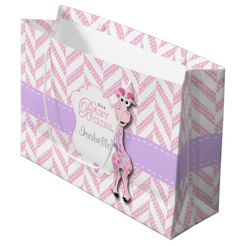 Pink Giraffe Baby Shower Large Gift Bag