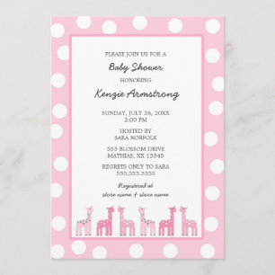 Pink Giraffe baby shower or birthday party Invitation