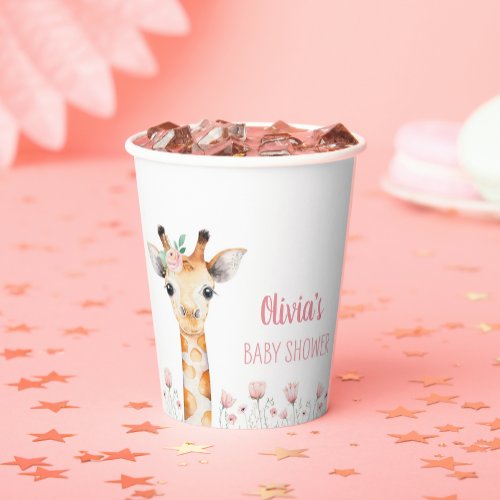 Pink Giraffe Baby Shower Paper Cups