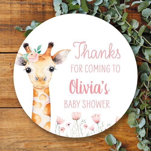 Pink Giraffe Baby Shower Sticker