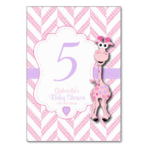 Pink Giraffe Baby Shower - Table Numbers