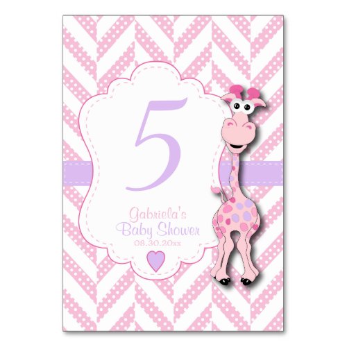 Pink Giraffe Baby Shower _ Table Numbers