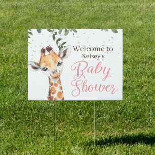 Pink Giraffe Baby Shower Welcome Yard Sign