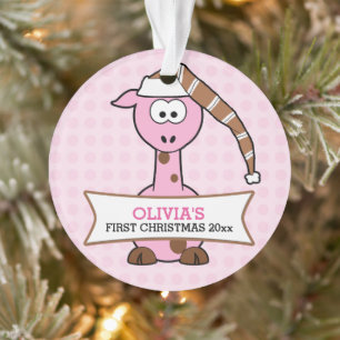 Pink Giraffe Baby's 1st Christmas Ornament