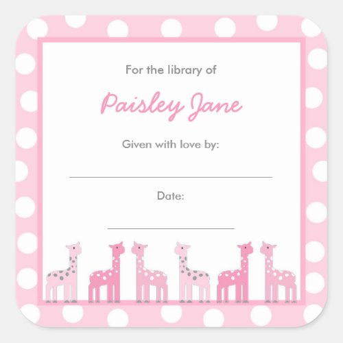 Pink Giraffe Bring a Book Baby Shower stickers