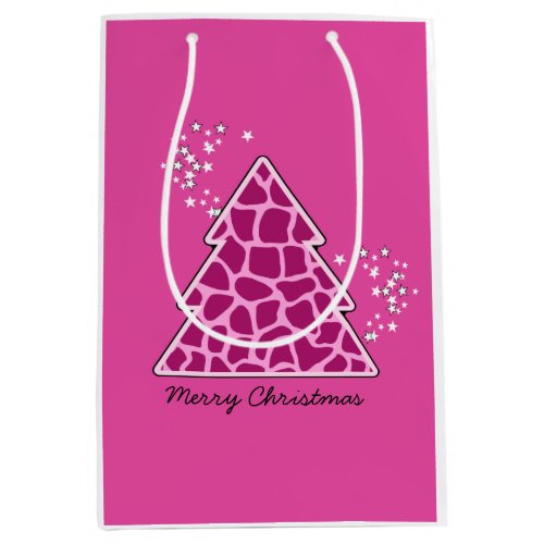 Pink giraffe Christmas Tree Medium Gift Bag