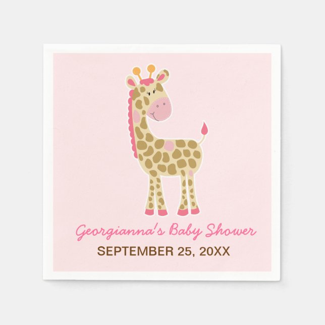 Pink Giraffe Customized Baby Shower Napkin (Front)