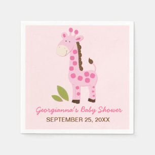 Pink Giraffe Customized Baby Shower Napkin