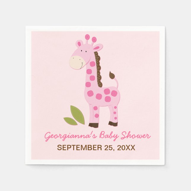 Pink Giraffe Customized Baby Shower Napkin (Front)