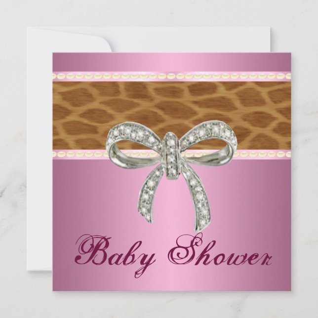 Pink Giraffe Diamond Bow Baby Shower Invitation (Front)